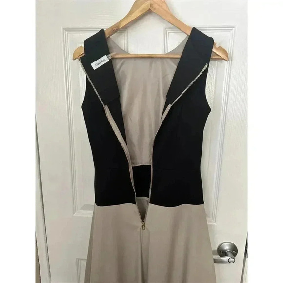 Calvin Klein Fit And Flare Colorblock Dress Black And Beige Party Office Size 2 - Picture 5 of 12